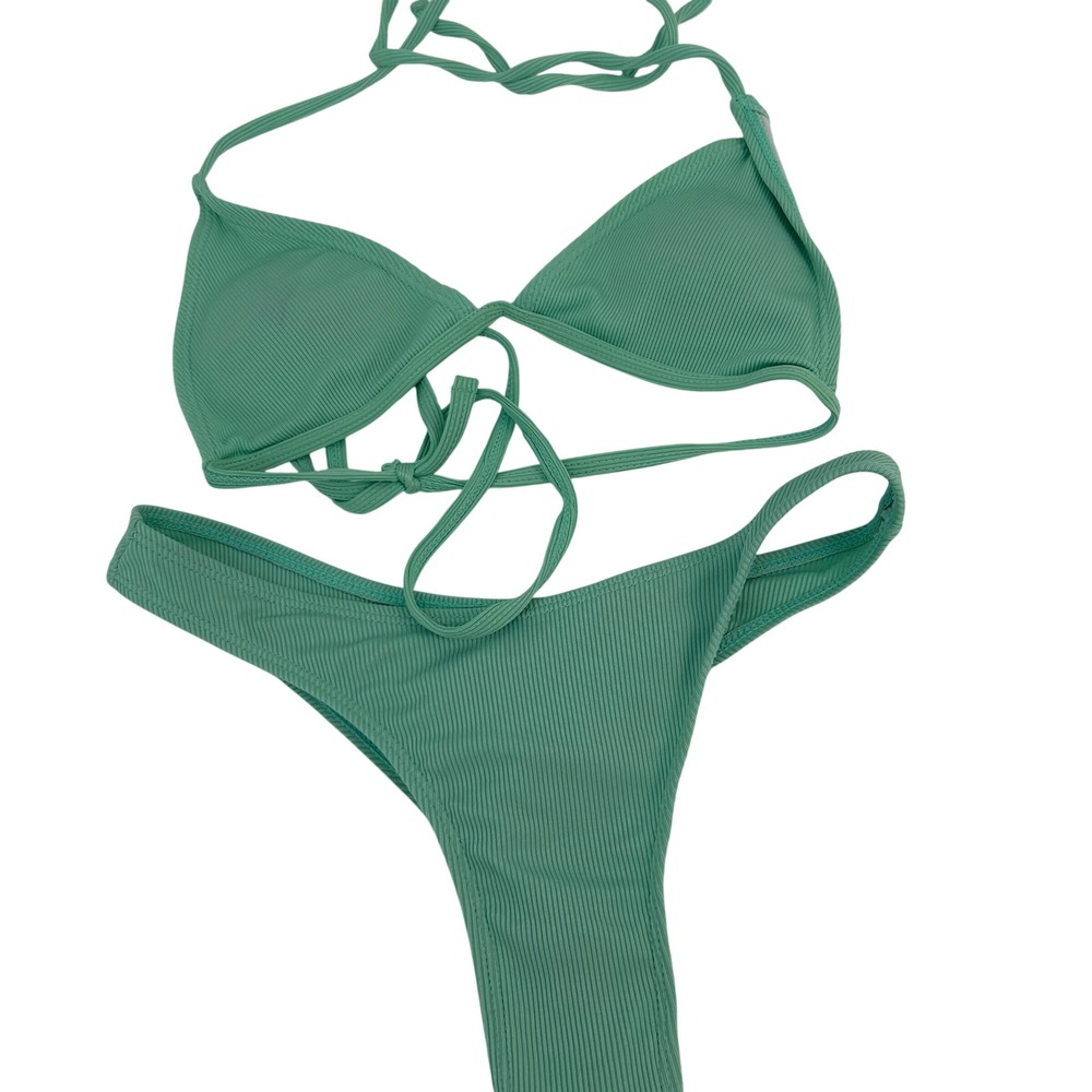 Unbranded Ribbed Triangle Bikini Set Seafoam Green Two Piece Swimsuit Women S